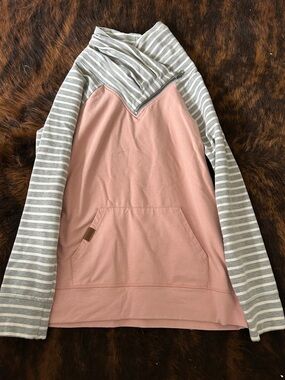Maurices Gray and Pink Striped Pullover Hoodie